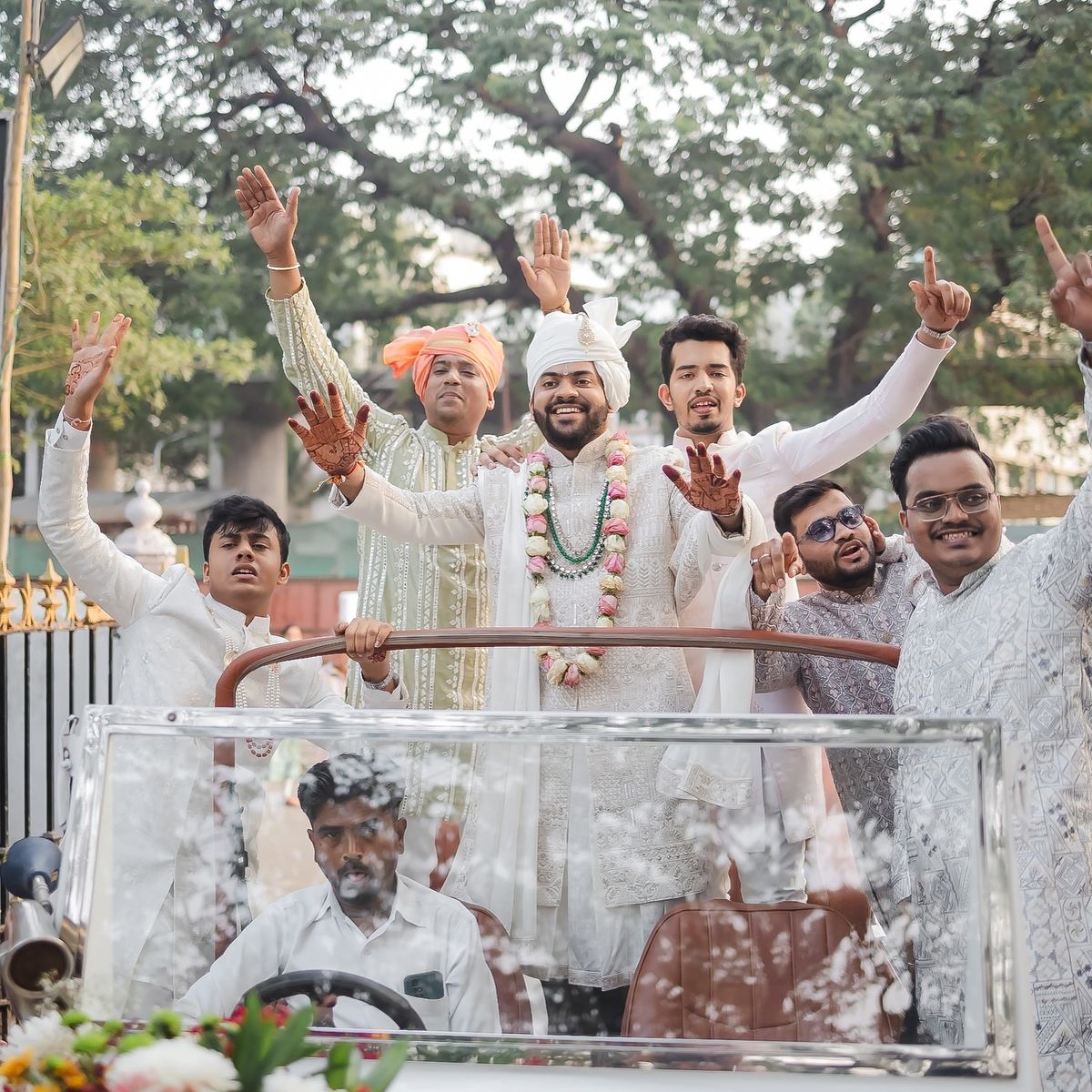 Barajatri groom's procession with conch shells and drums