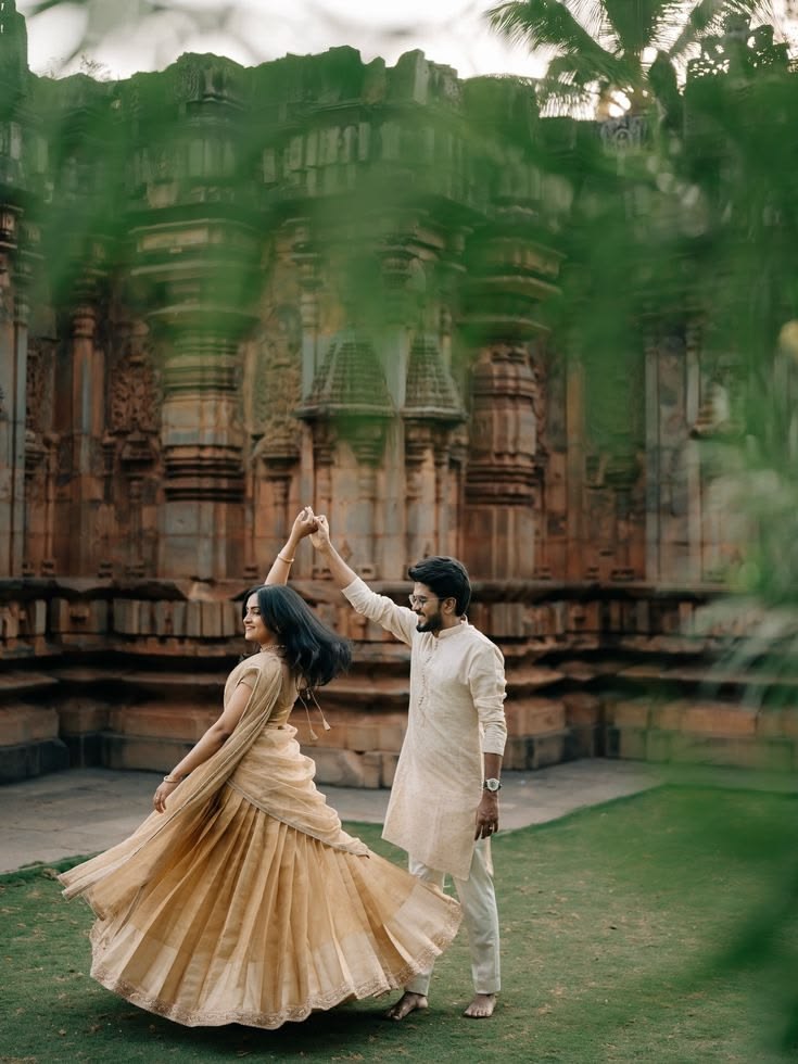 Pre-wedding portrait shot at Konark Sun Temple at sunrise